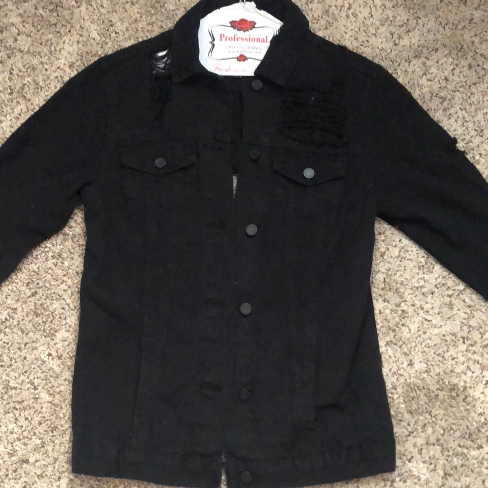 Black Distressed Jean Jacket // Never Worn